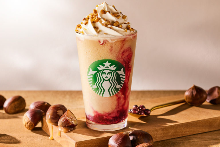 スターバックス新作　マロンの甘みとフルーティーなカシス「マローネ カシス フラペチーノ」